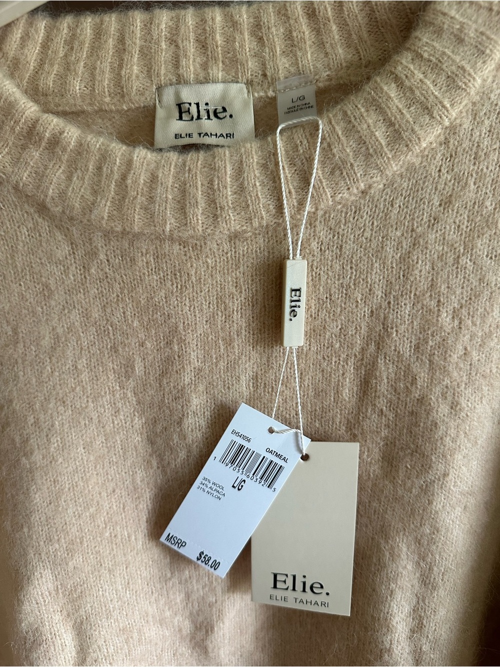 Elie Tahari Neutral Oatmeal Crewneck Sweater